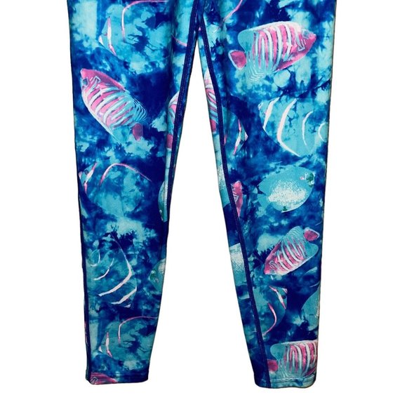 Champion C9 Girls Printed Fish Leggings L 10-12 Blue Pink Duo Dry Pullon Bright - Picture 5 of 9